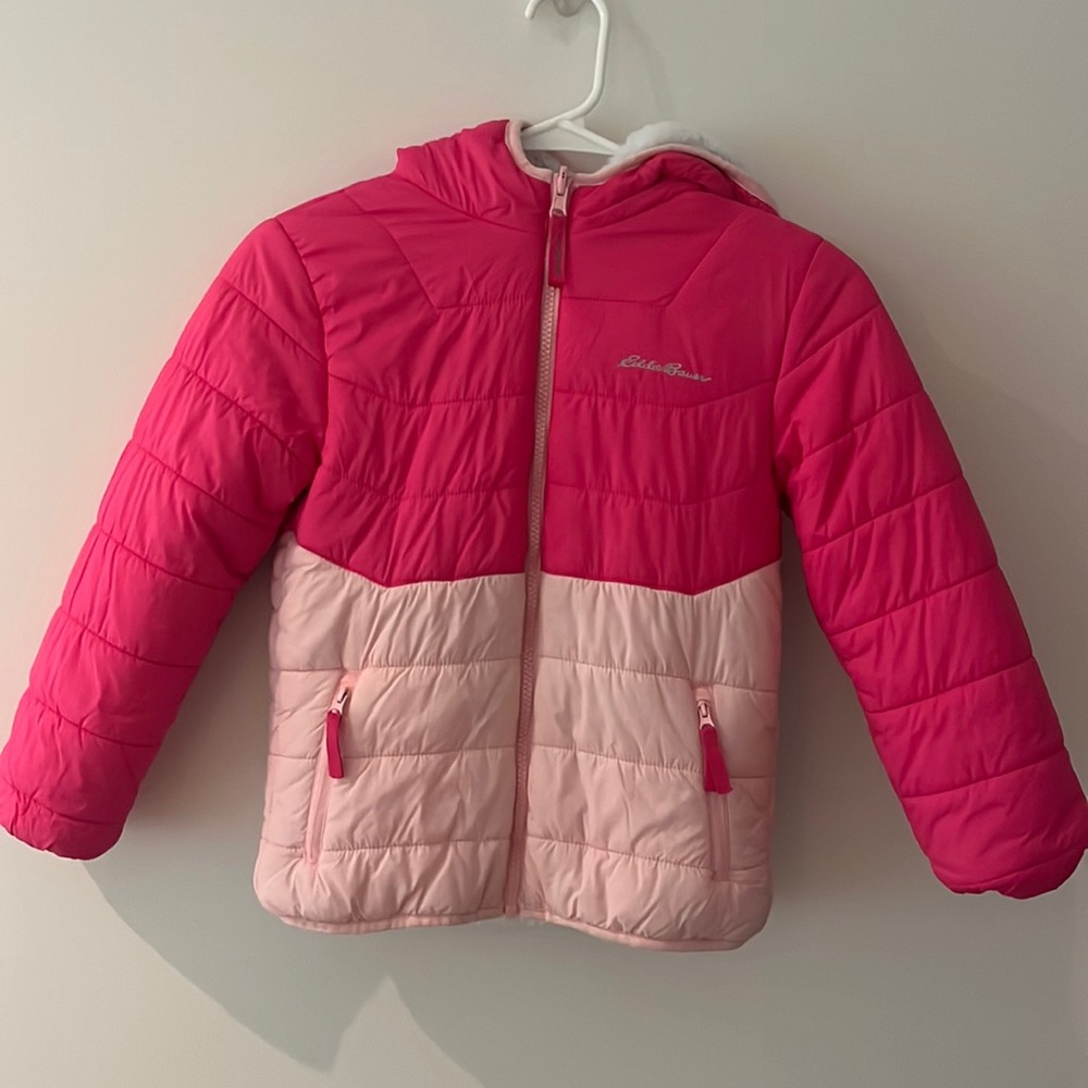Eddie Bauer reversible puff jacket with hood. Size 7/8